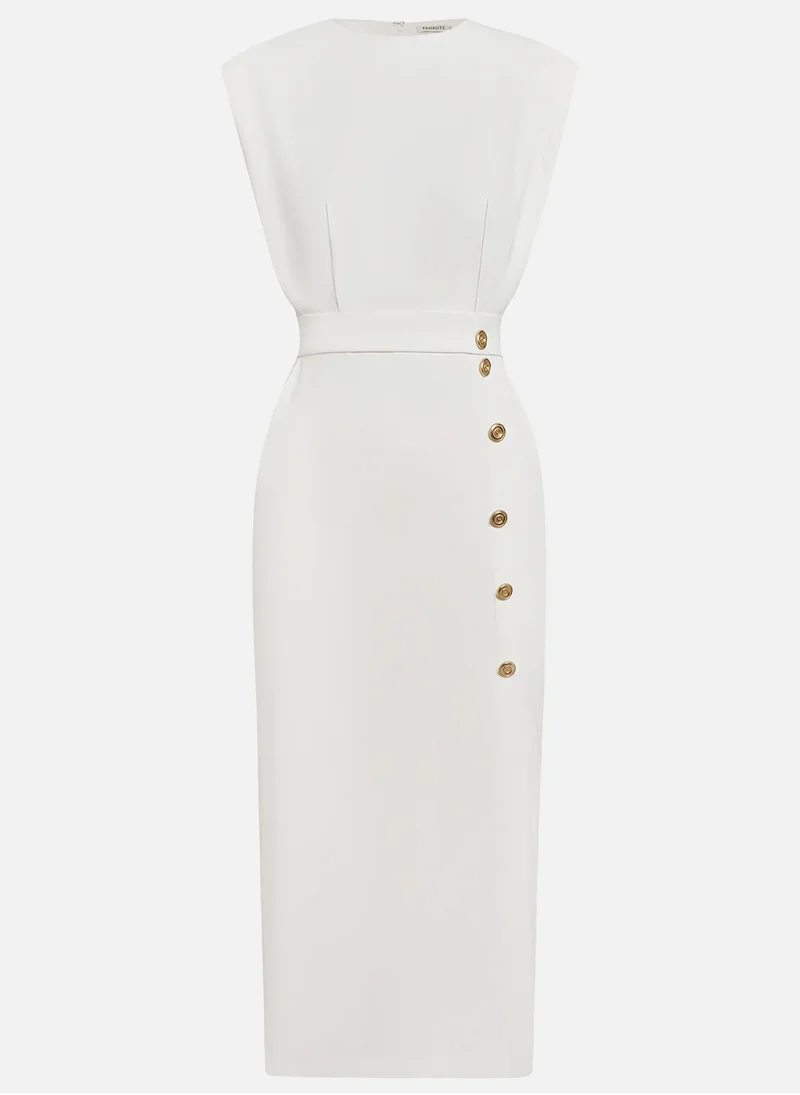 Chloé | Robe Midi Ajustée Avec Boutons Dorés