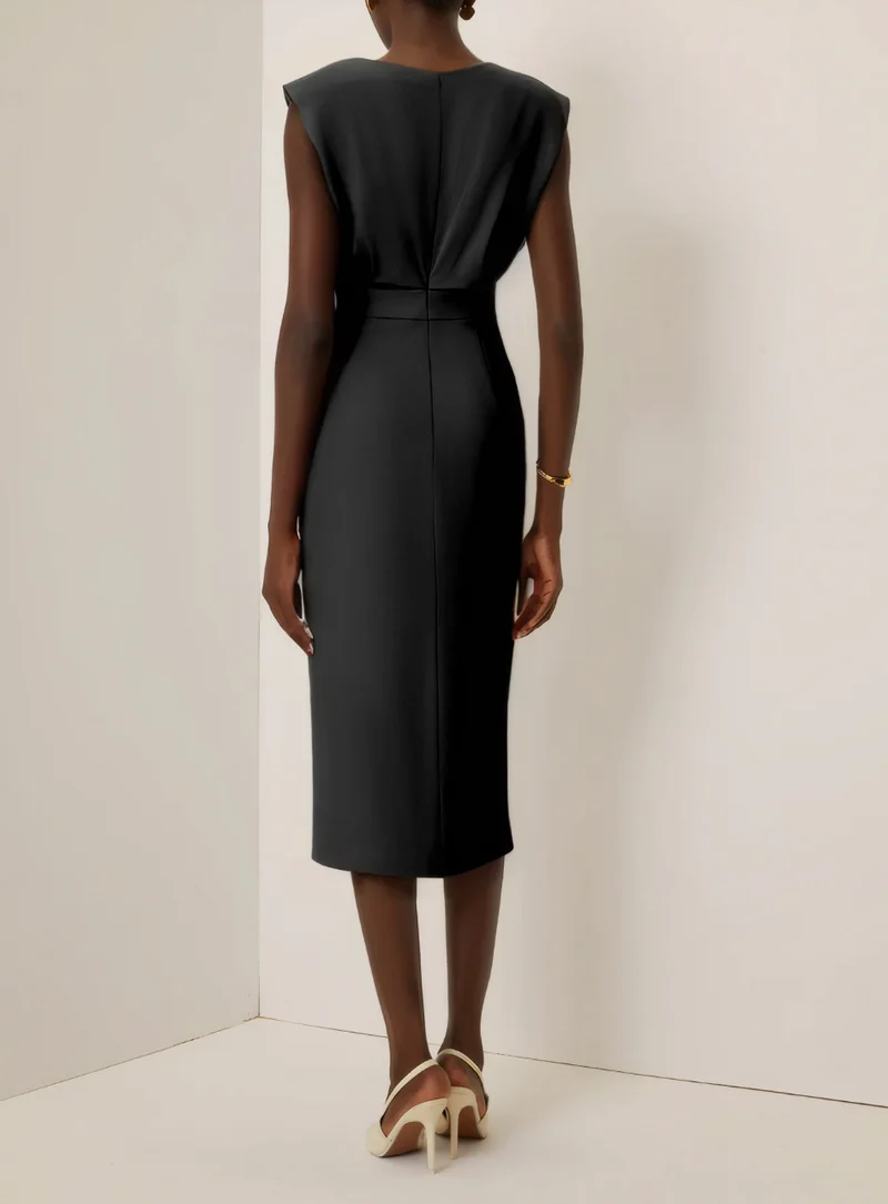 Chloé | Robe Midi Ajustée Avec Boutons Dorés