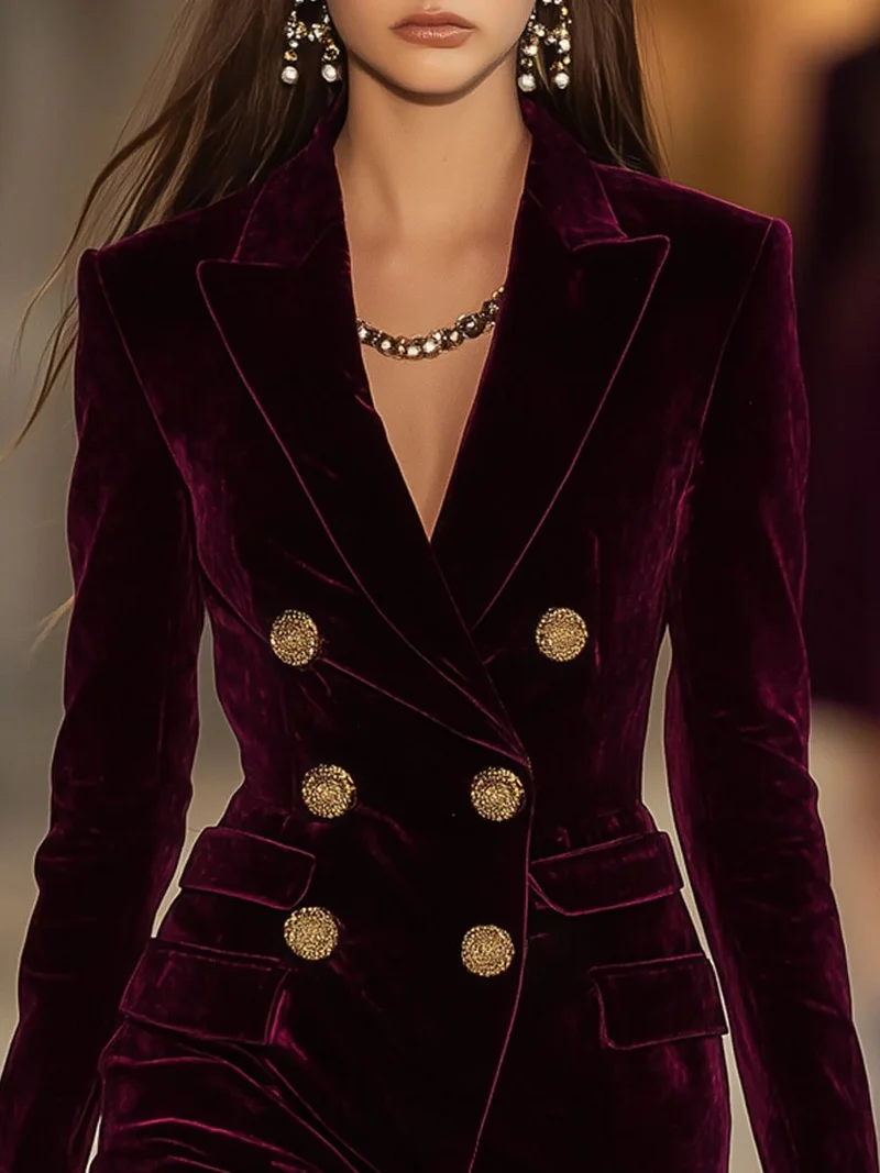 Juliette | Robe Blazer En Velours À Boutons Dorés