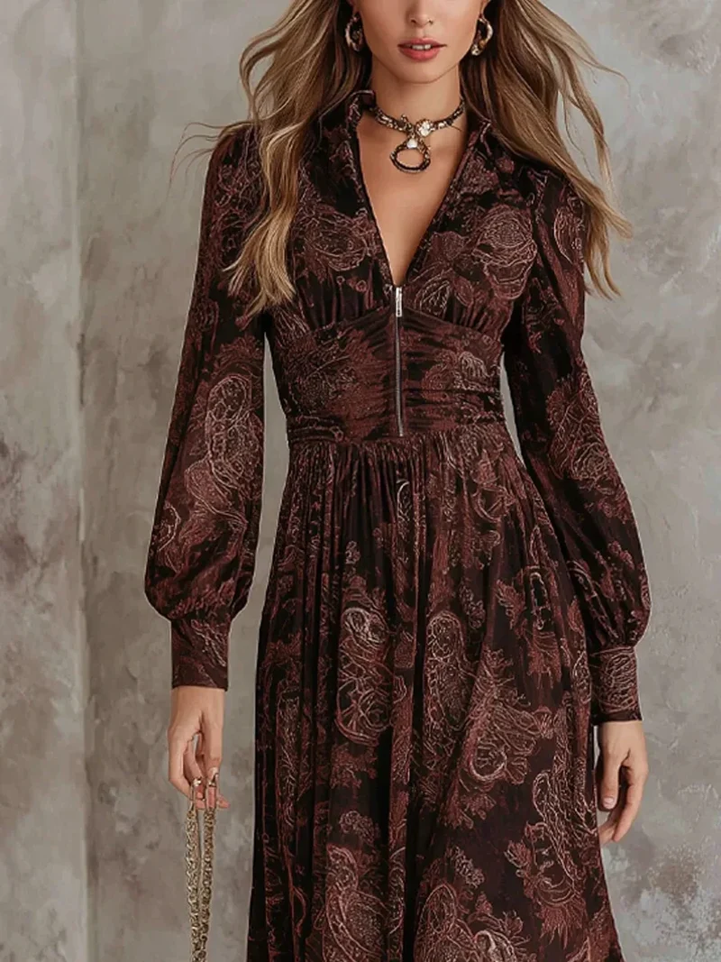 Élodie | Robe Longue À Imprimé Vintage Élégant