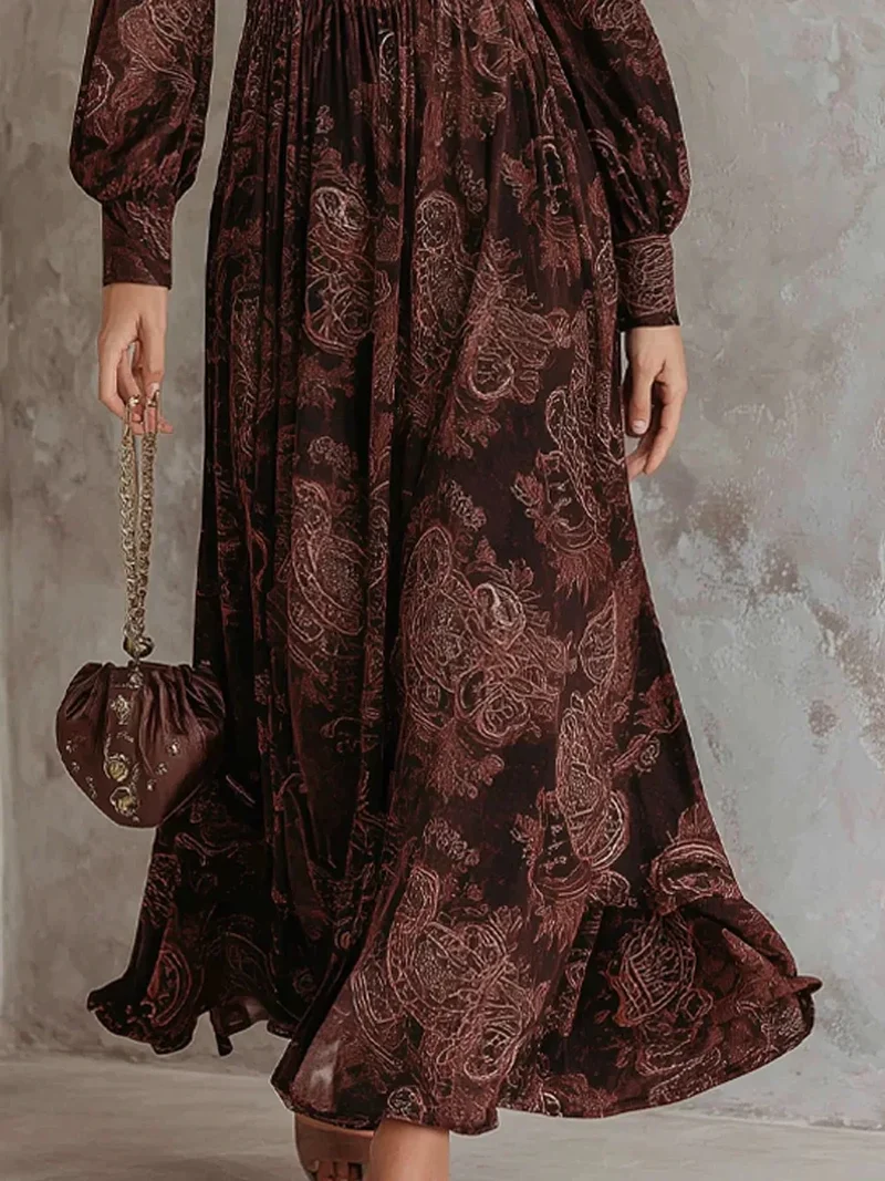 Élodie | Robe Longue À Imprimé Vintage Élégant