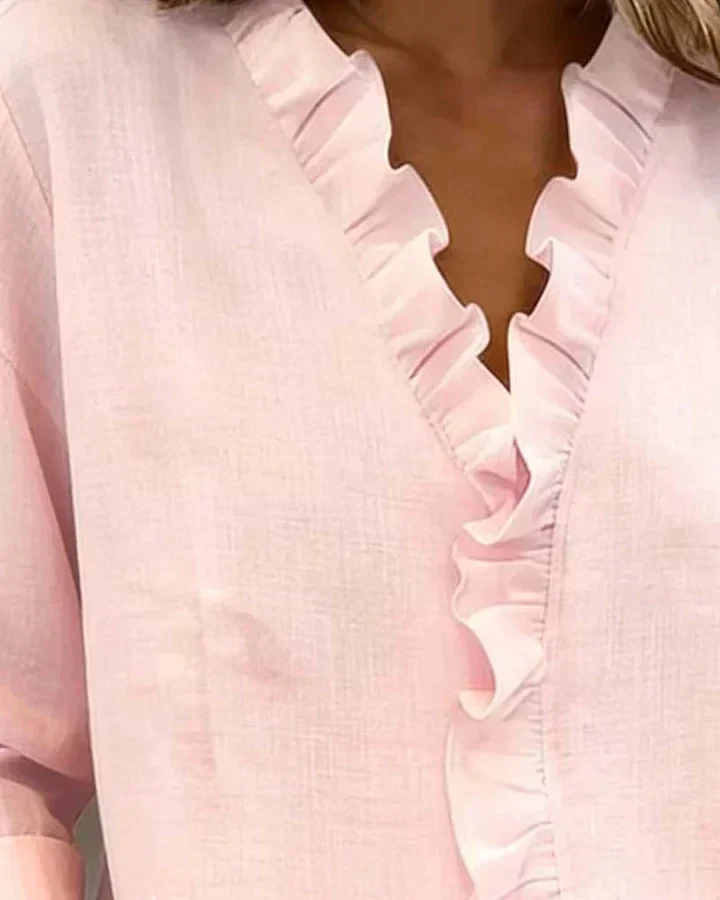 Inès | Blouse avec Volants, Décolleté en V et Manches Longues