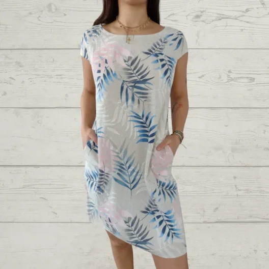 Wivienne | Robe d'été imprimée en coton et lin pour femmes avec poches