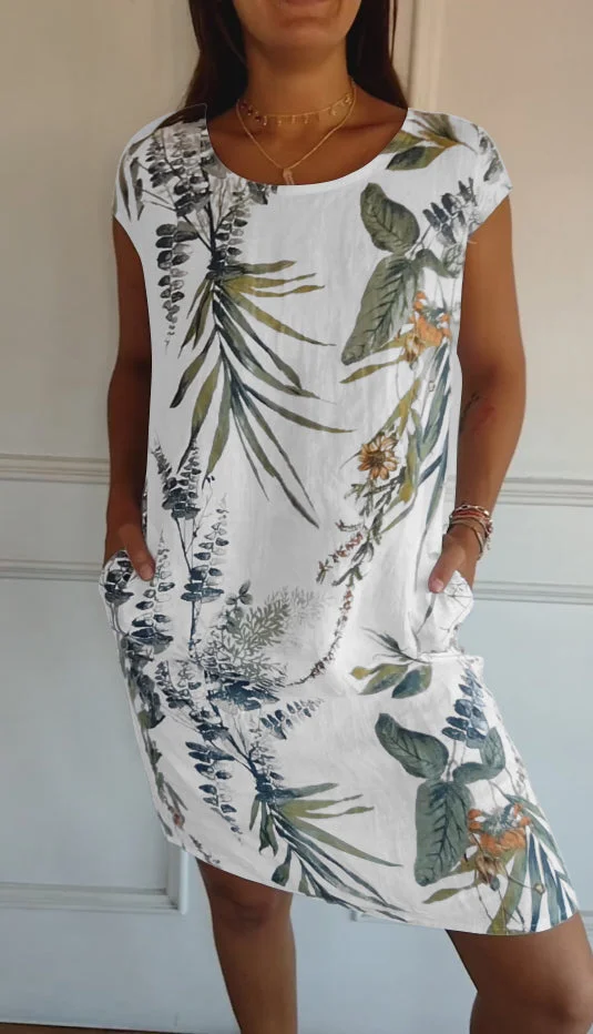 Wivienne | Robe d'été imprimée en coton et lin pour femmes avec poches