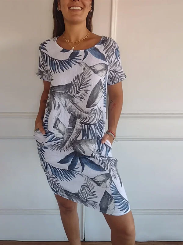 Wivienne | Robe d'été imprimée en coton et lin pour femmes avec poches