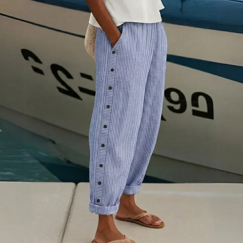 Cybèle | Pantalon à boutons rayé élégant