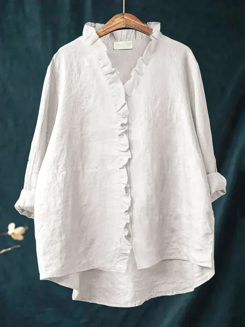 Malika | Blouse en Coton et Lin avec Volants
