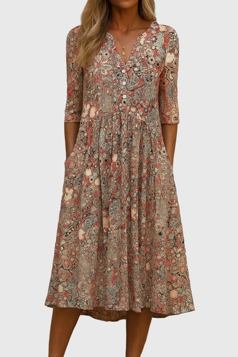 Harlow | Élégance Midi Robe V-Cou Gracieuse