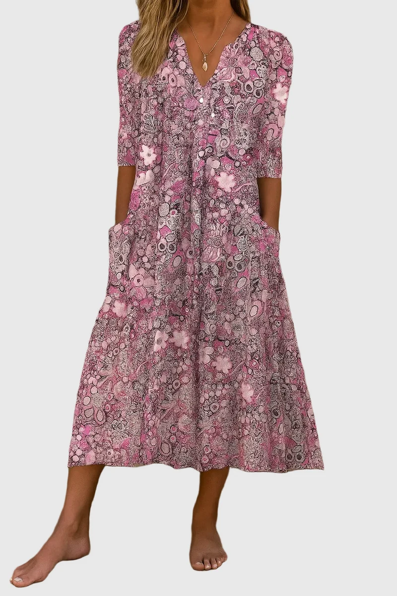 Harlow | Élégance Midi Robe V-Cou Gracieuse