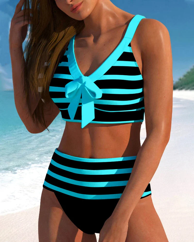 Lula | Bikini rayé à taille haute