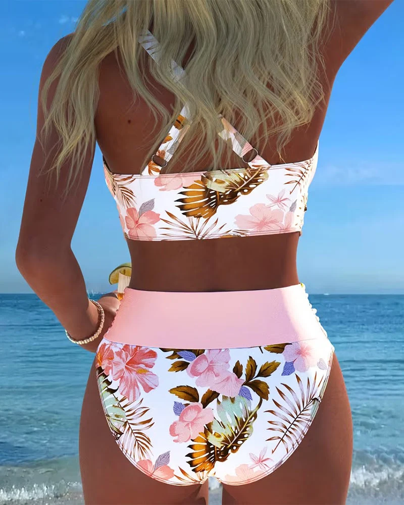 Bini | Bikini avec motif floral contrastant et fente