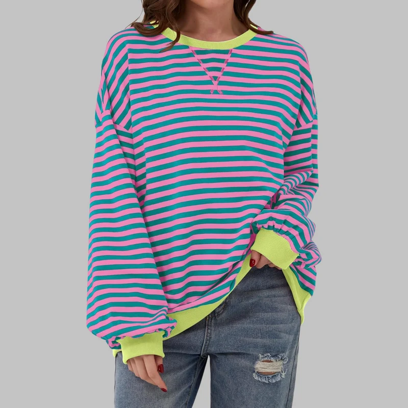 Sélina | Sweat-shirt à manches longues rayé avec col rond