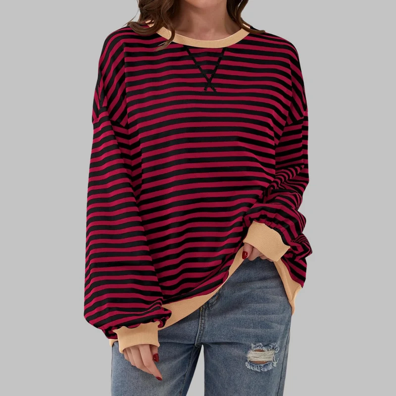 Sélina | Sweat-shirt à manches longues rayé avec col rond