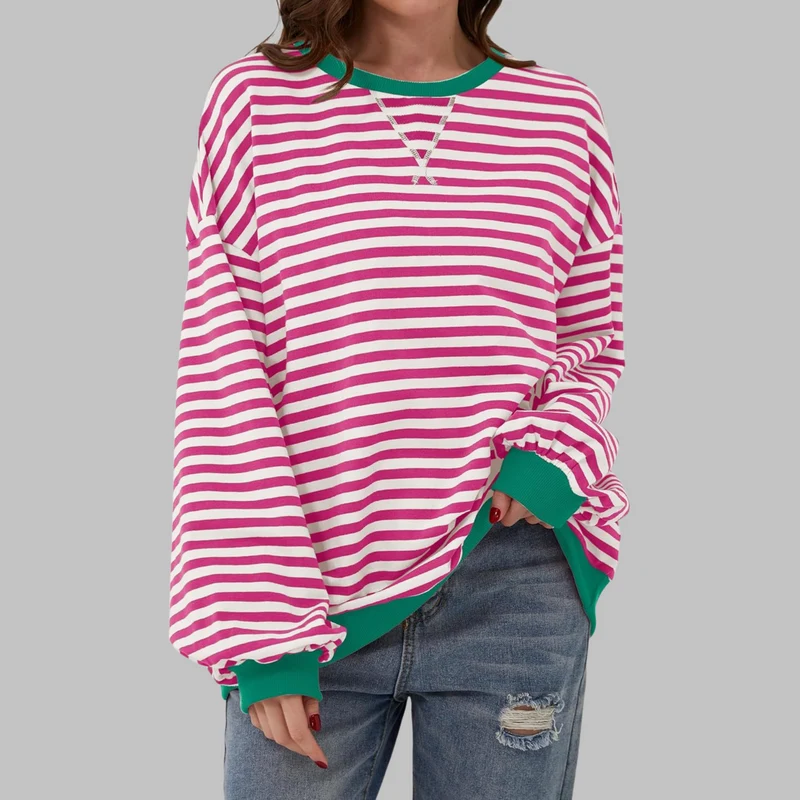 Sélina | Sweat-shirt à manches longues rayé avec col rond