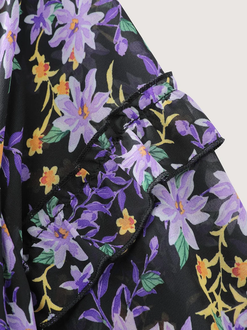 Chiffon Floral Print Ruffled Midi Dress