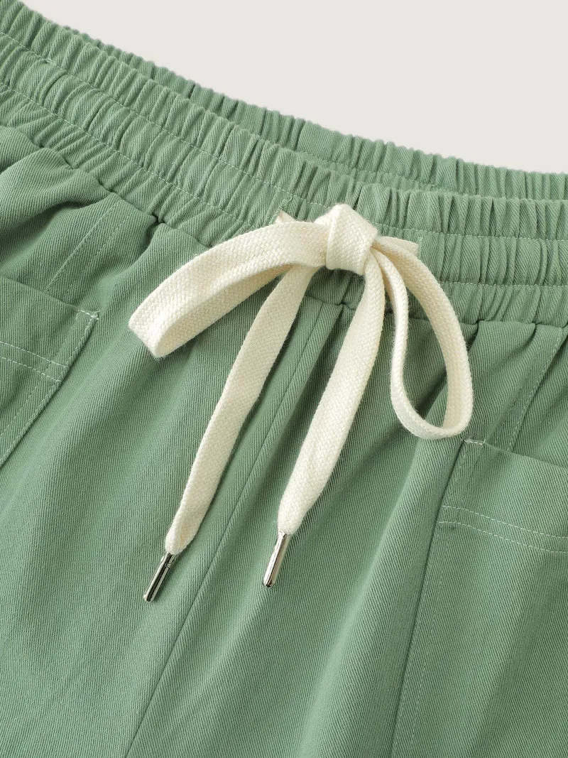 Cotton Distress Washed Drawstring Waist Pants