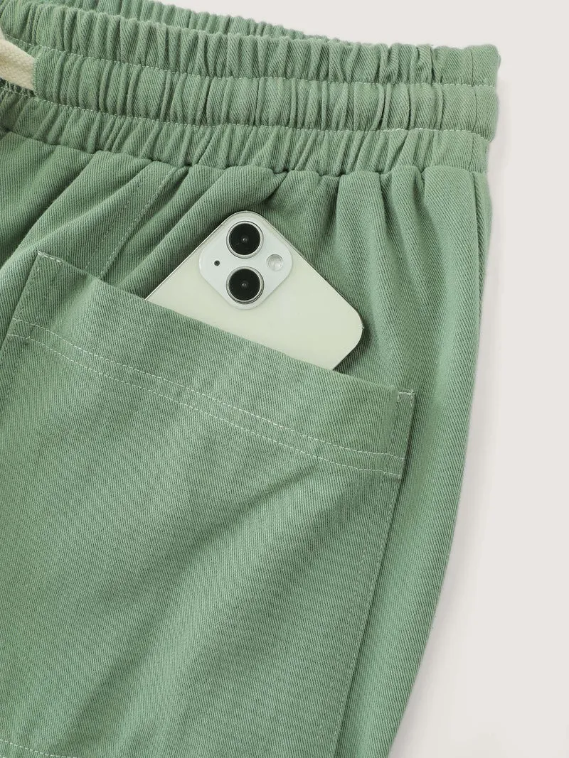 Cotton Distress Washed Drawstring Waist Pants