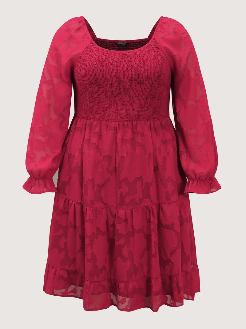 Floral Shirred Stretchy Waist Pockets Midi Dress