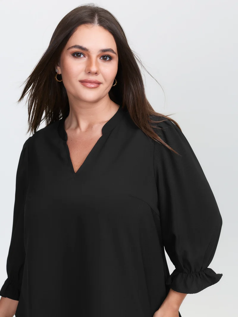 Overlap Hem Stretchy Cuff Sleeve Blouse