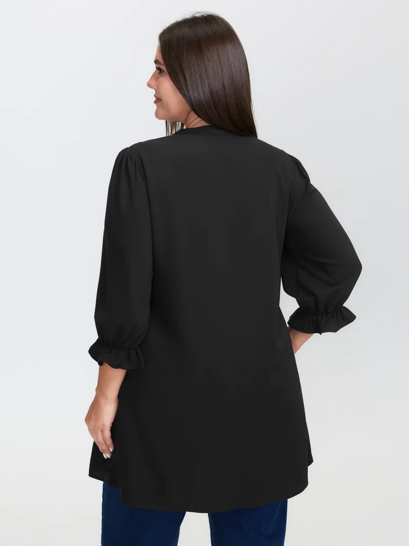 Overlap Hem Stretchy Cuff Sleeve Blouse
