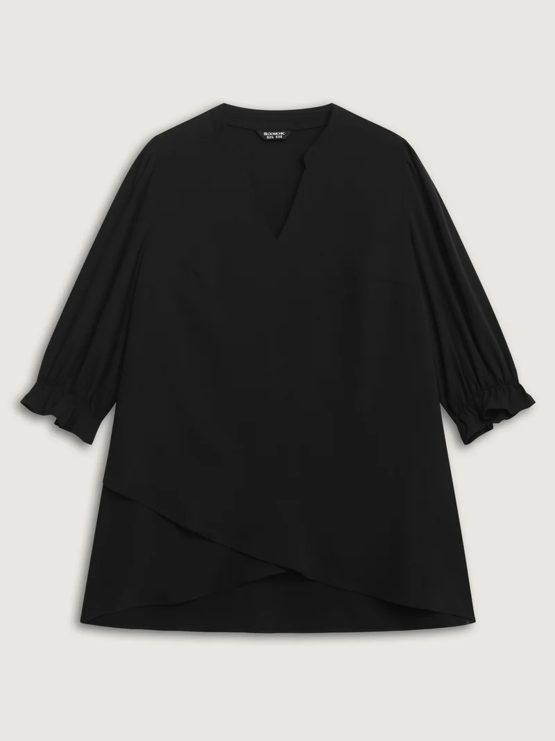Overlap Hem Stretchy Cuff Sleeve Blouse