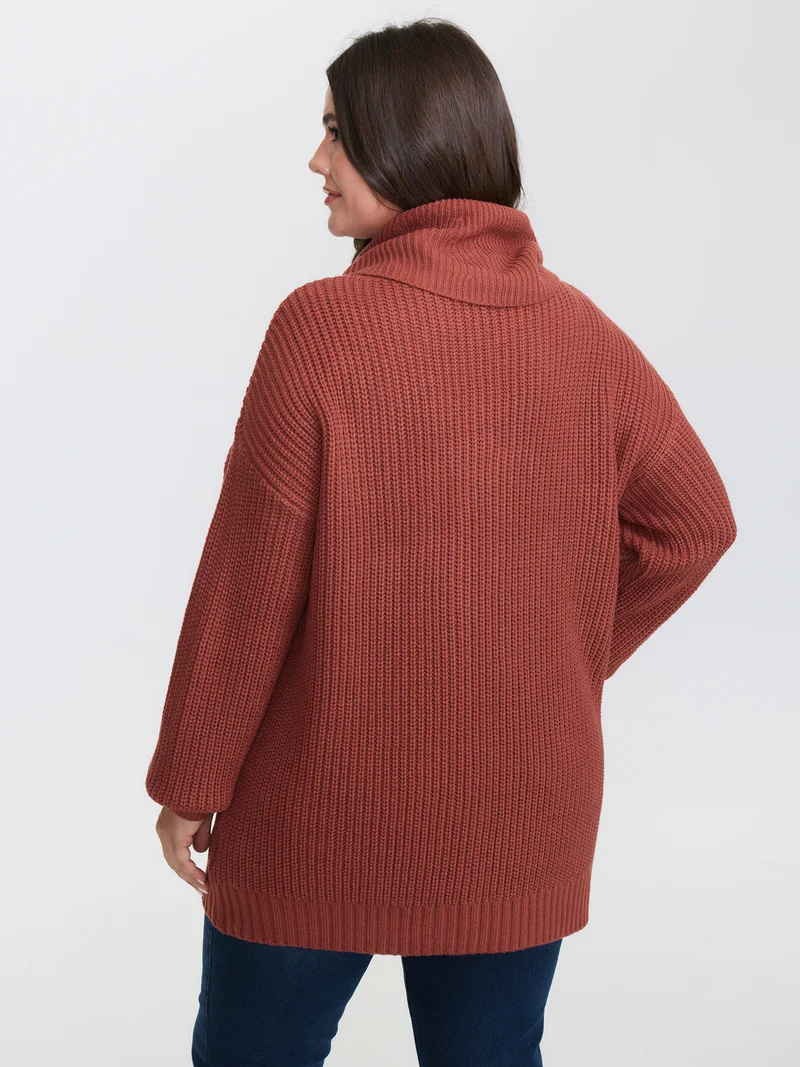 Geometric Snowflake Drape Turtleneck Pullover