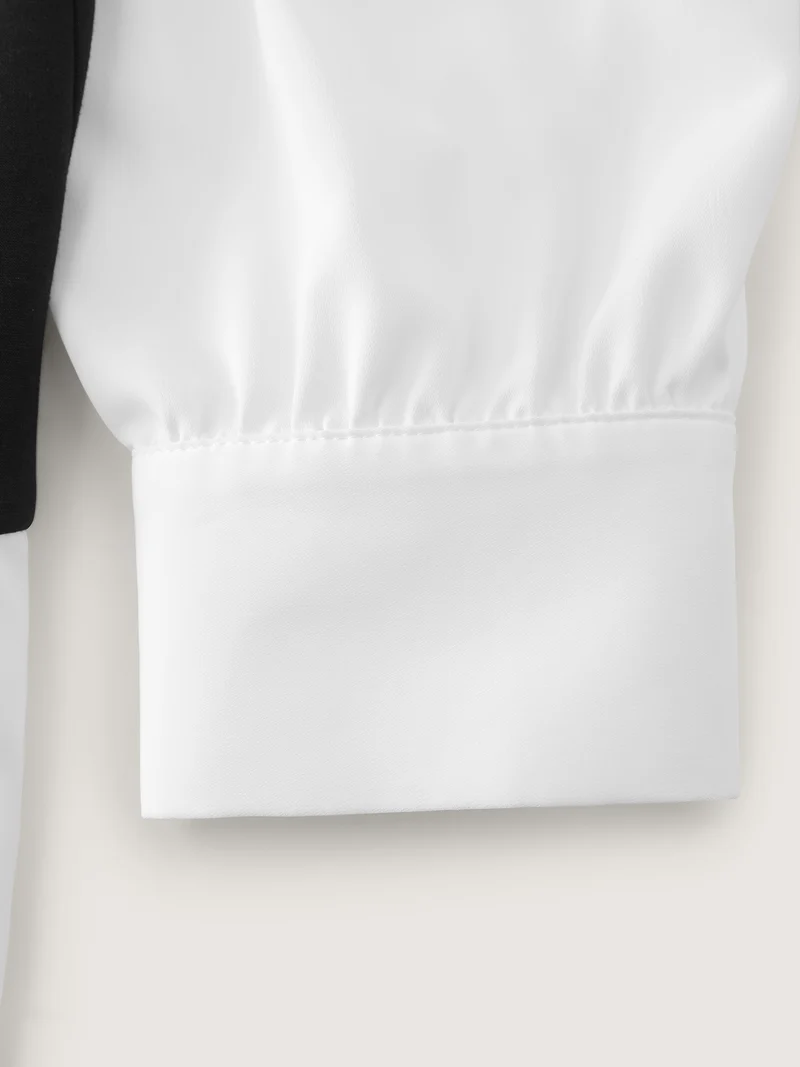 Colorblock Neckline Tie Layered Blouse