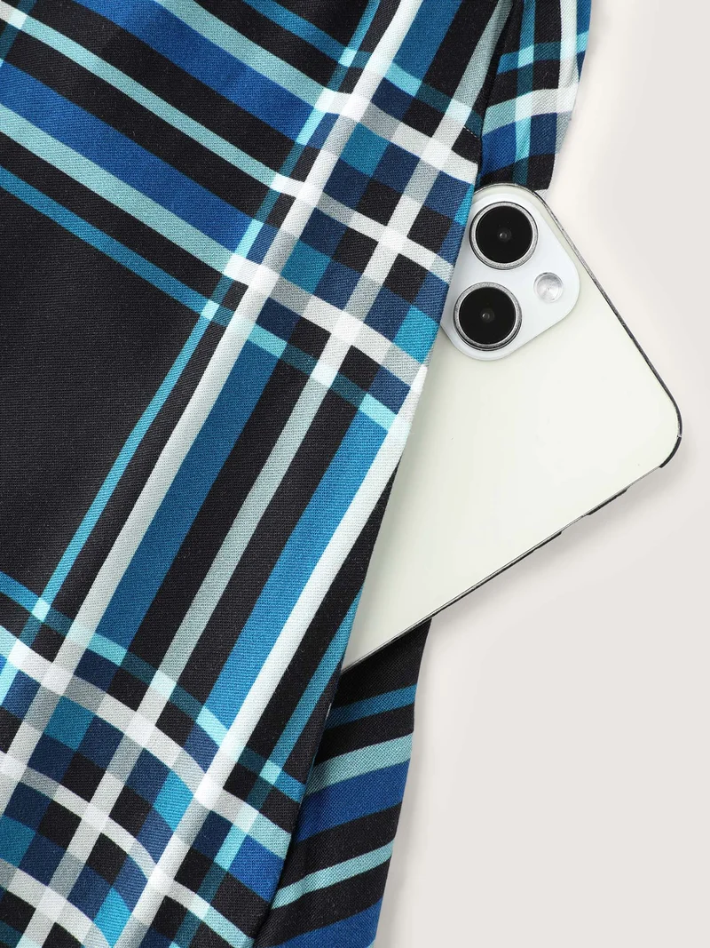 Plaid Pattern Bowknot Pockets Maxi Dress
