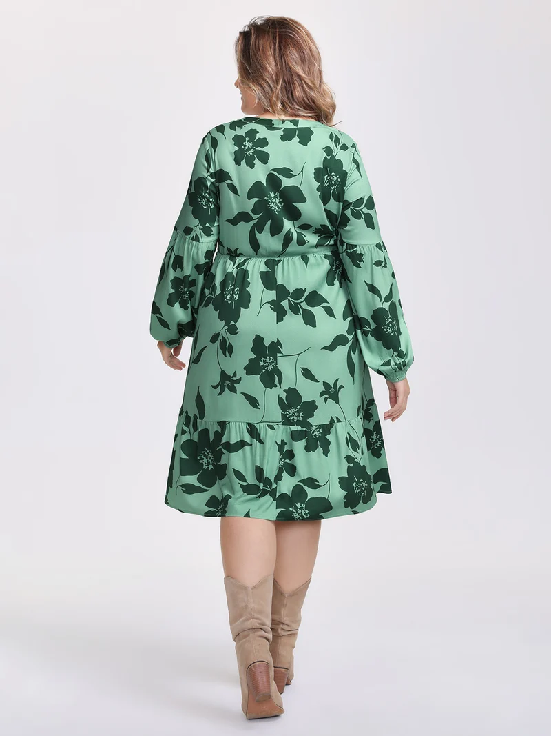 Floral Print Neck-Tie Tiered Midi Dress