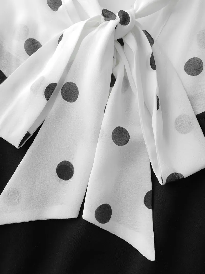 Polka Dot Neck Tie Midi Dress