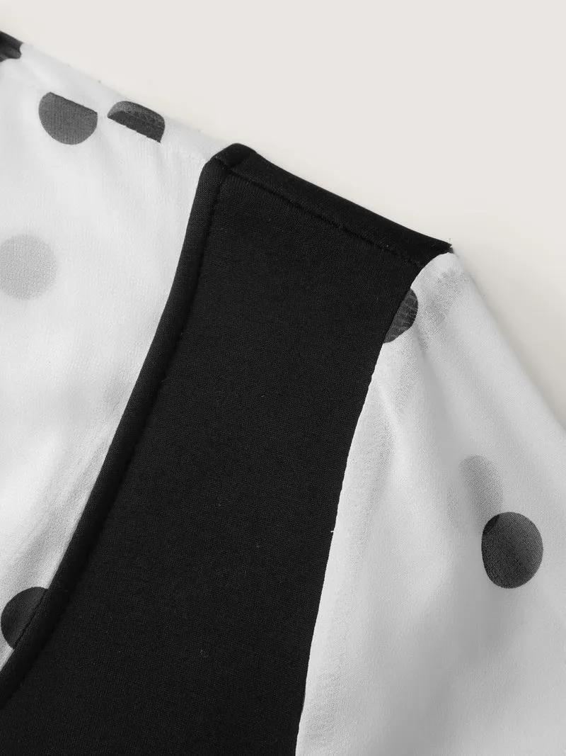 Polka Dot Neck Tie Midi Dress