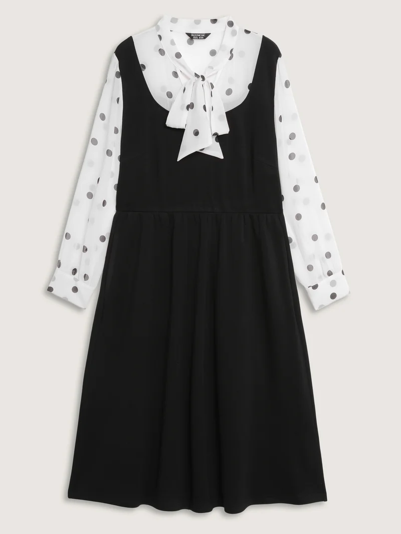 Polka Dot Neck Tie Midi Dress