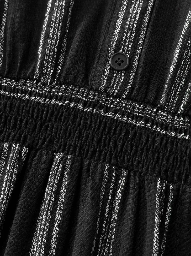 Monochrome Stripe Button Detail Midi Dress