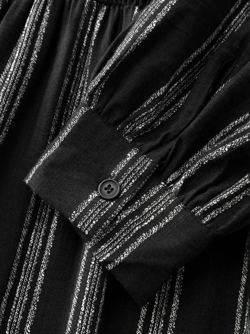 Monochrome Stripe Button Detail Midi Dress