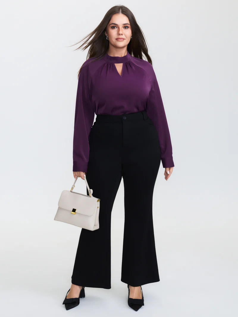 Cut-Out Neckline Pleated Blouse