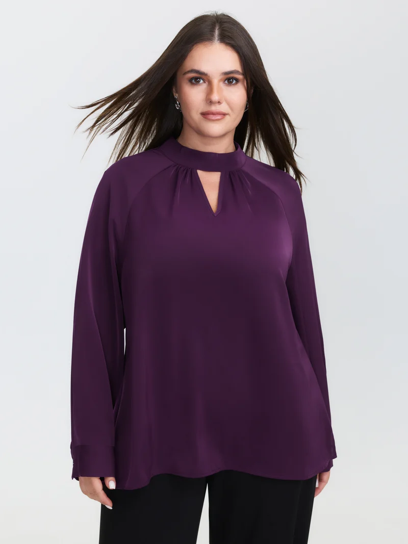 Cut-Out Neckline Pleated Blouse