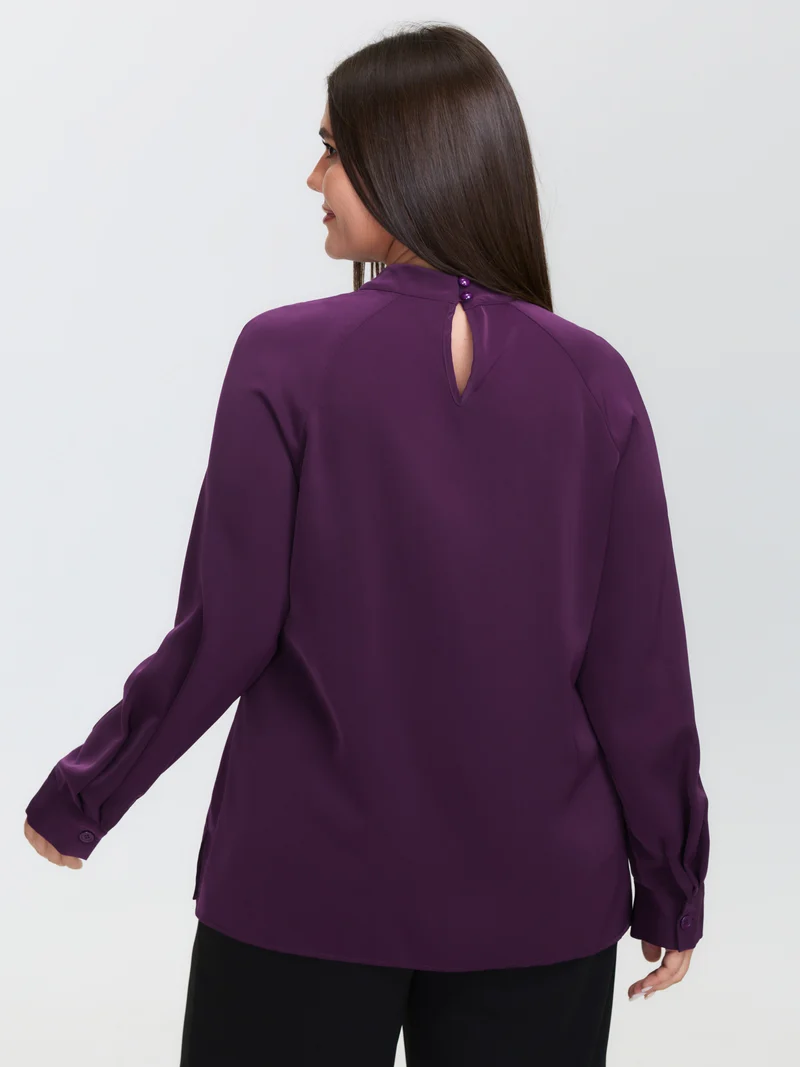 Cut-Out Neckline Pleated Blouse