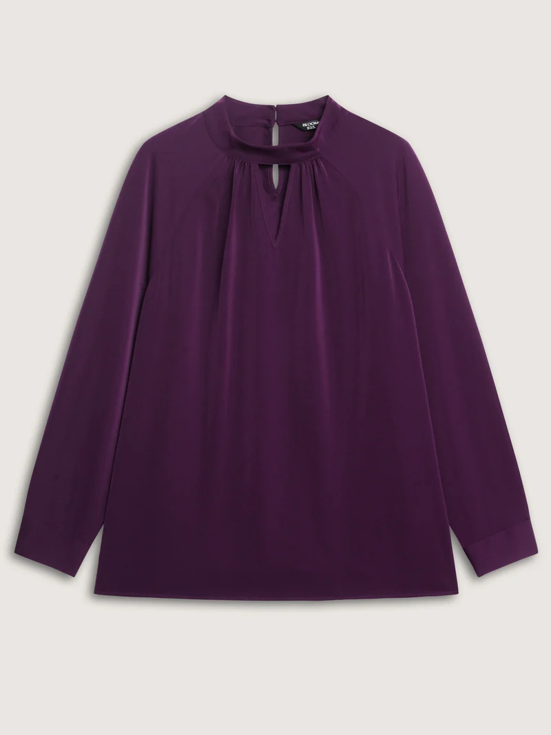 Cut-Out Neckline Pleated Blouse