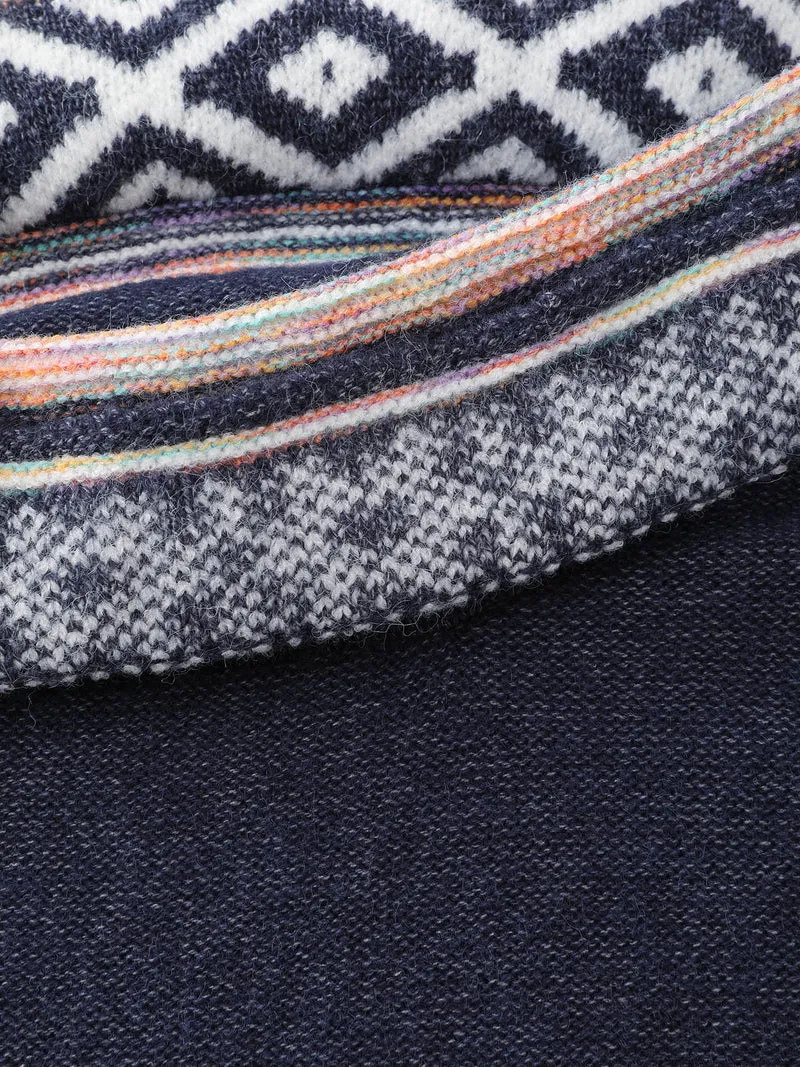 Boho Pattern Color Contrast Turtleneck Pullover