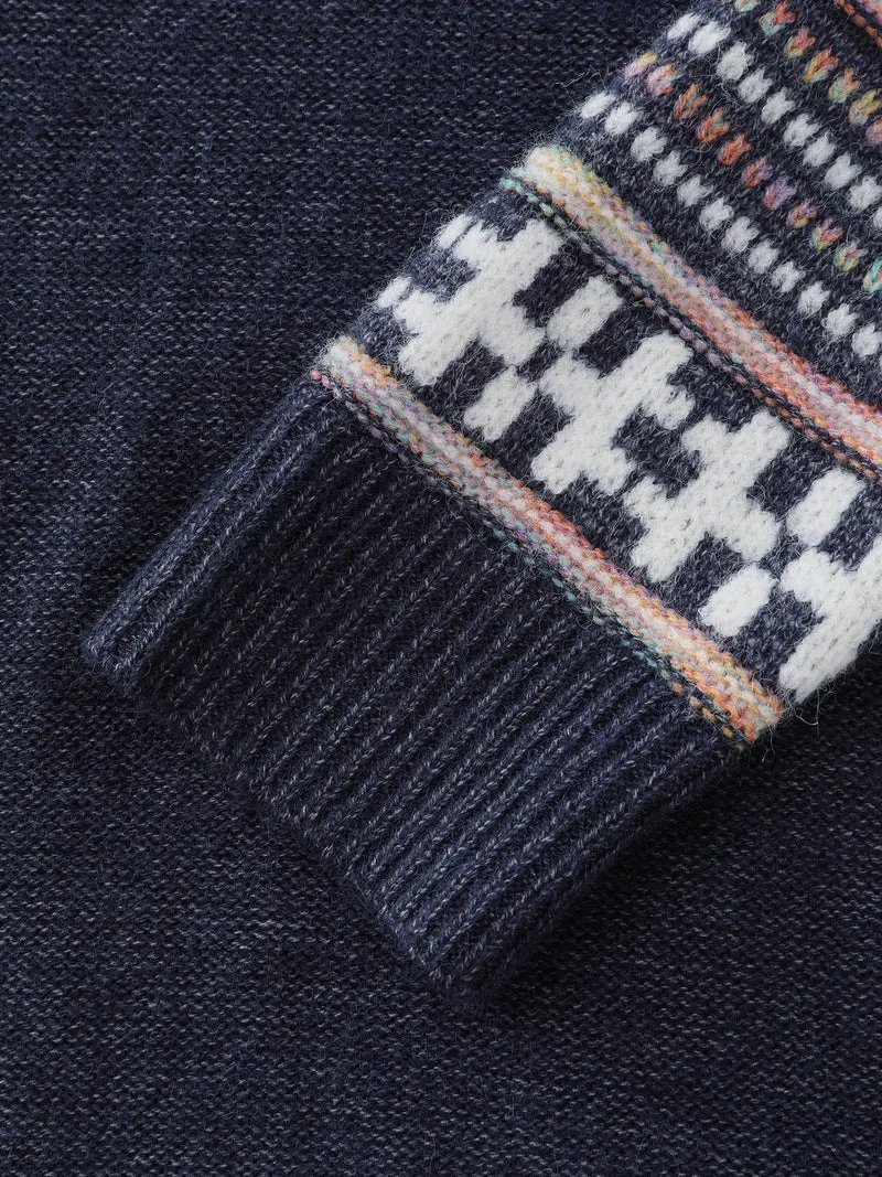 Boho Pattern Color Contrast Turtleneck Pullover