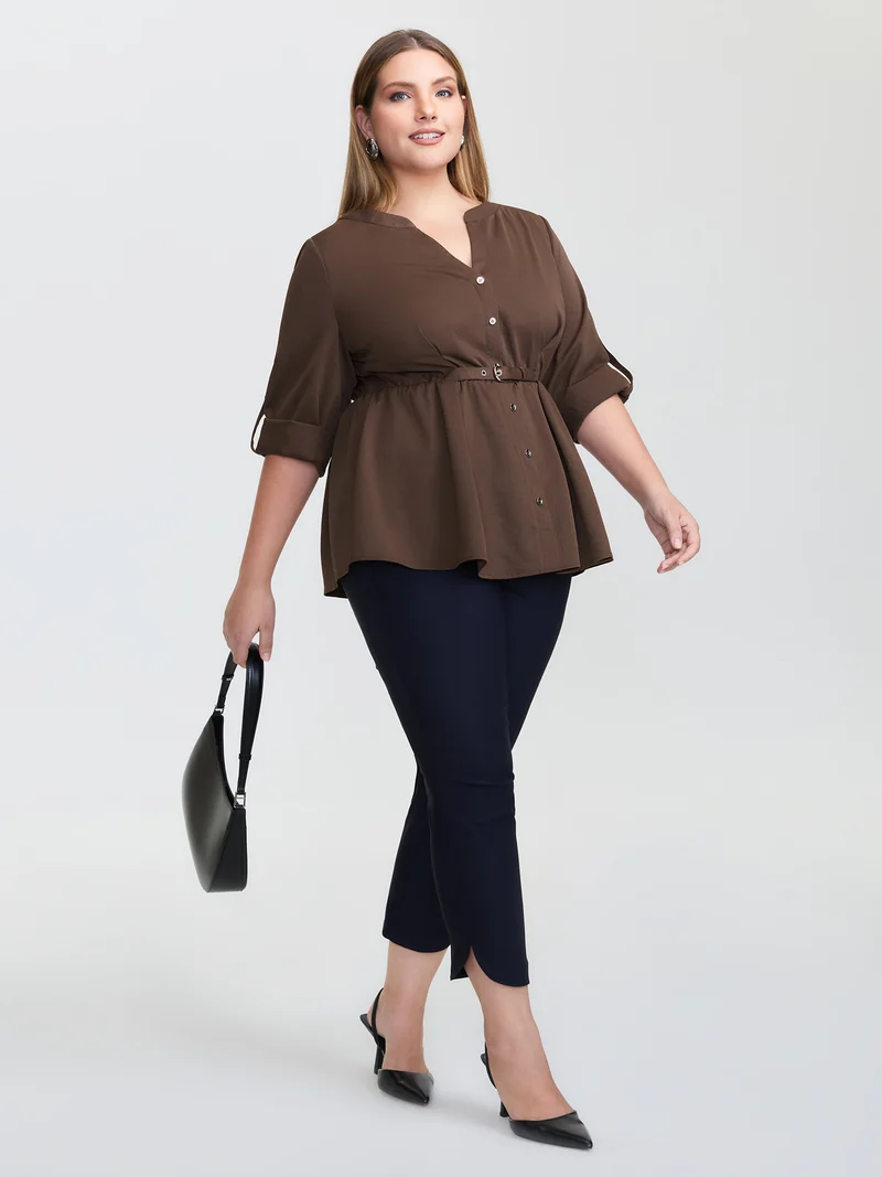 Waist Defining Tab Sleeve Blouse
