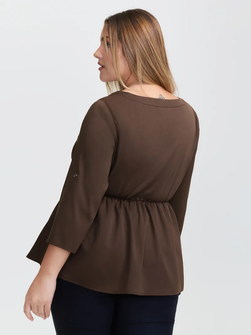 Waist Defining Tab Sleeve Blouse