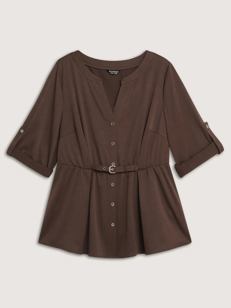 Waist Defining Tab Sleeve Blouse