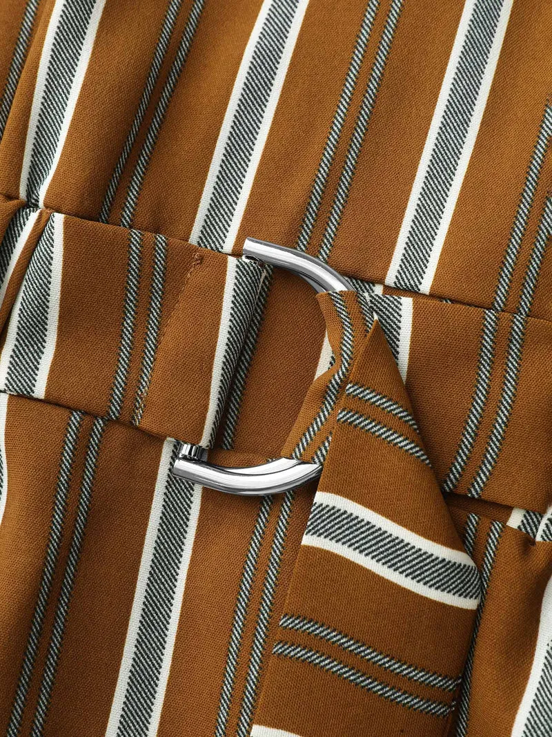 Striped V-Neck Belted Midi Dress