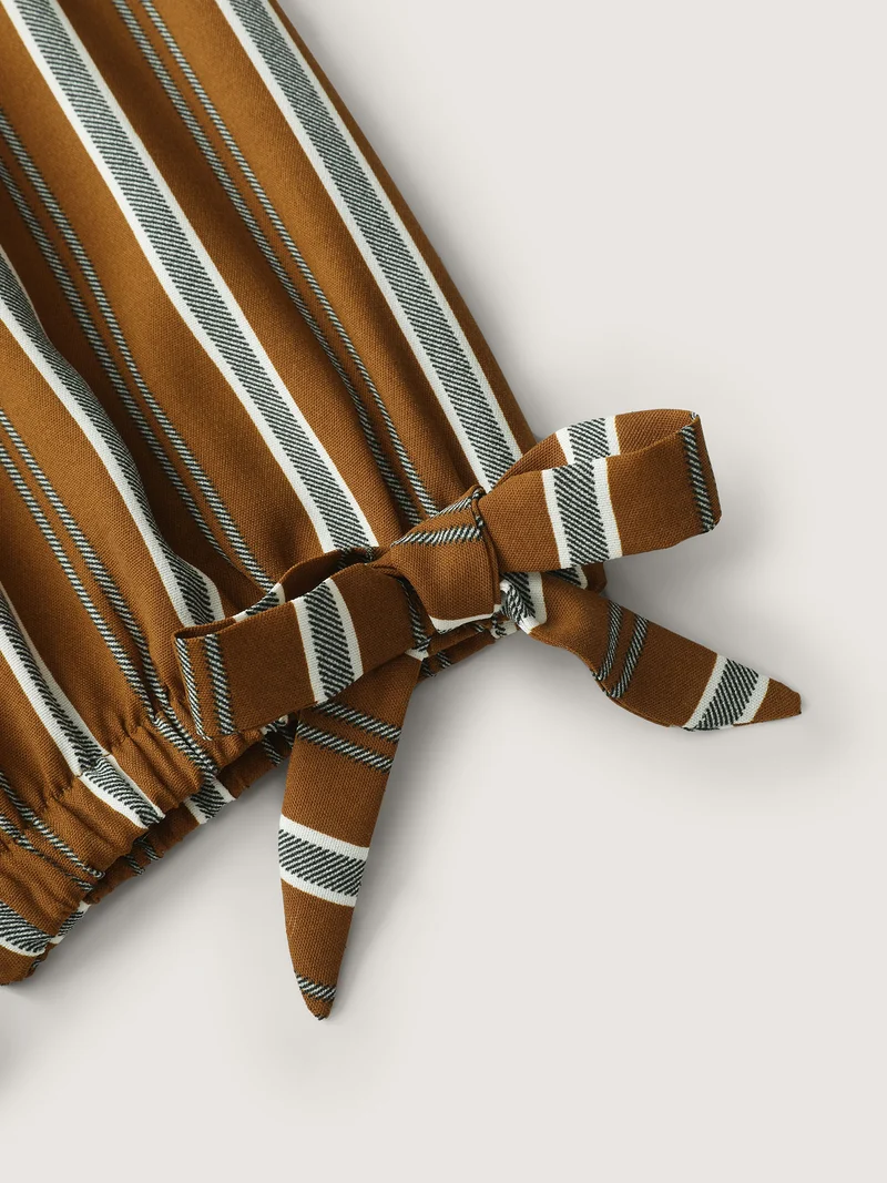 Striped V-Neck Belted Midi Dress