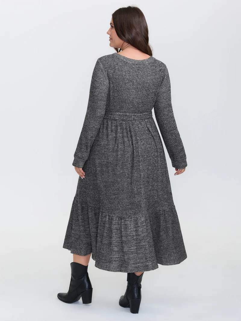 Textured Stretchy Neck Tie-Up Midi Dress