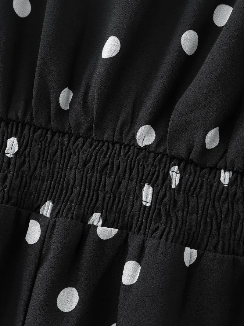 Vintage Polka Dots Puffy Sleeve Midi Dress