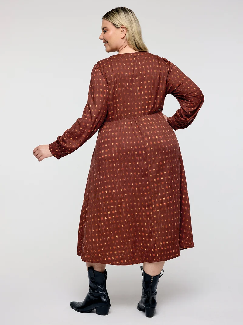 Geometric Print Neck-Tie Pockets Midi Dress