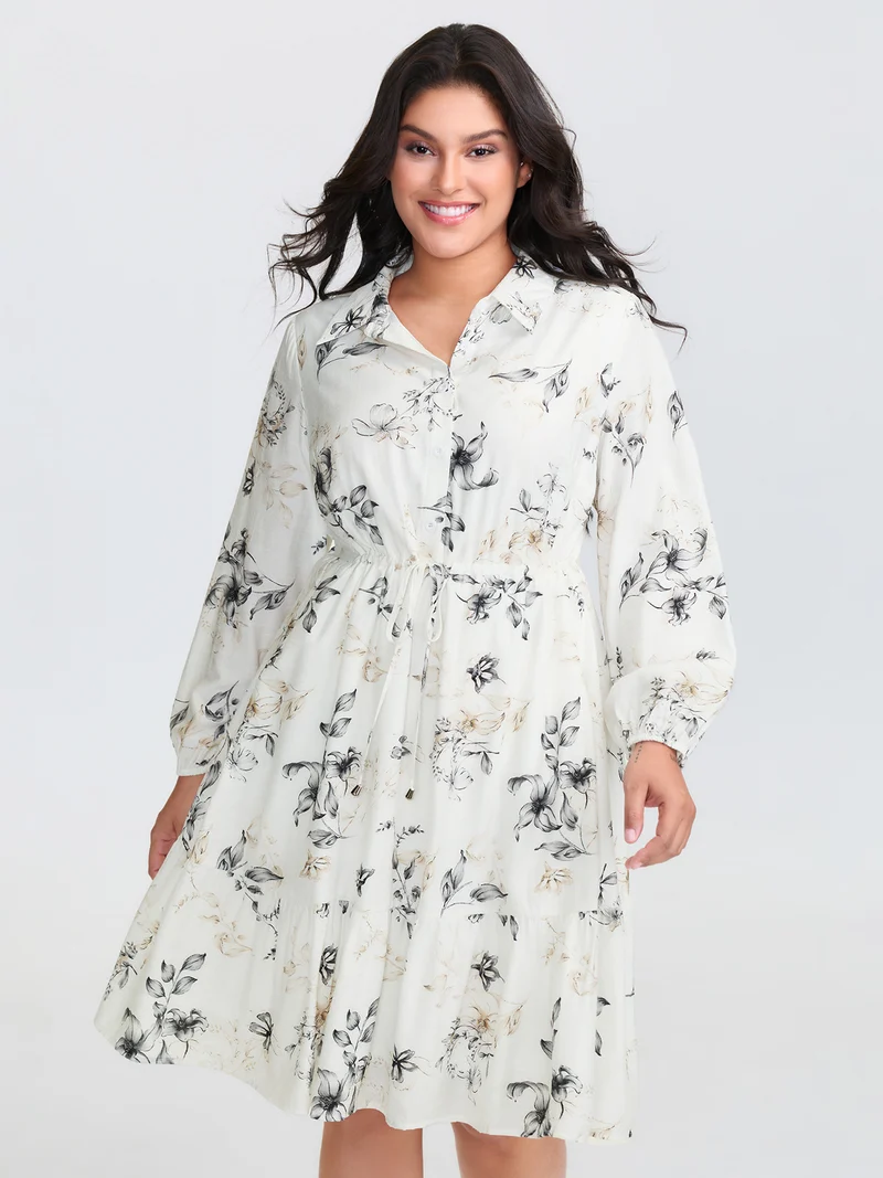 Floral Print Drawstring Waist Midi Dress