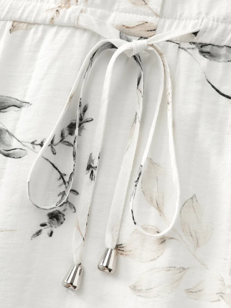 Floral Print Drawstring Waist Midi Dress